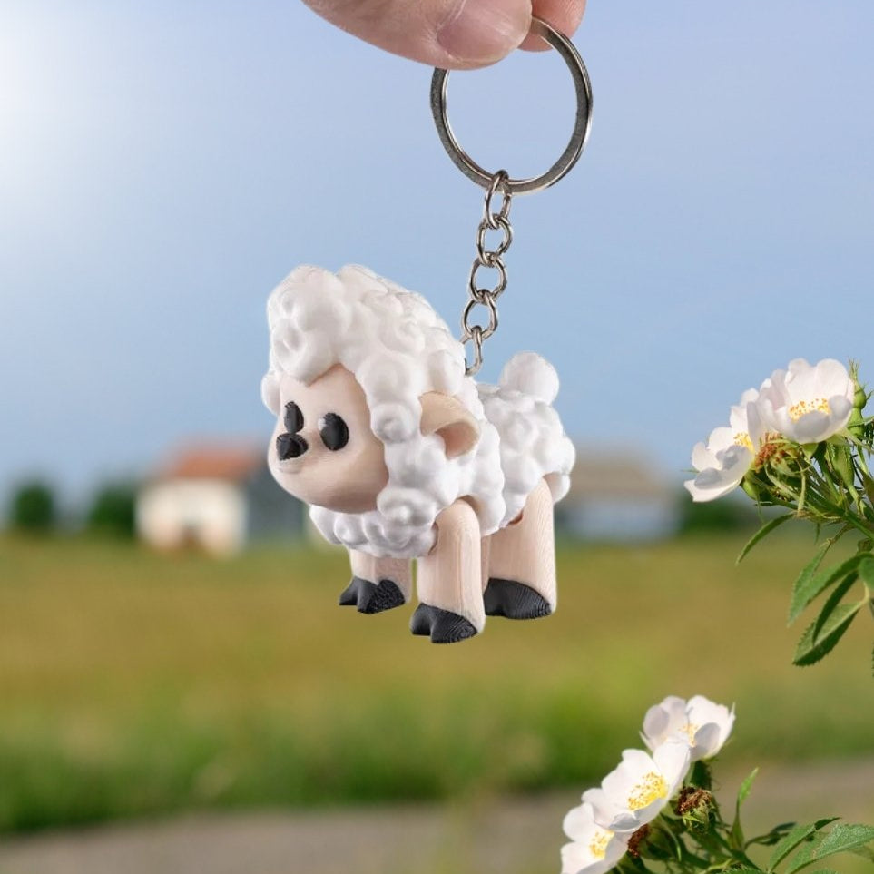 All six farm animal keychains laid out together on a neutral background: pitbull, pug, sheep, donkey, horse, and the orange cat. A fun and colorful matching set for kids or collectors.
