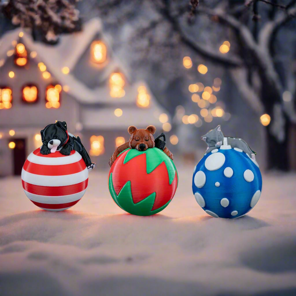 Sleeping Dog, Bear & Cat Christmas tree ornament Collection