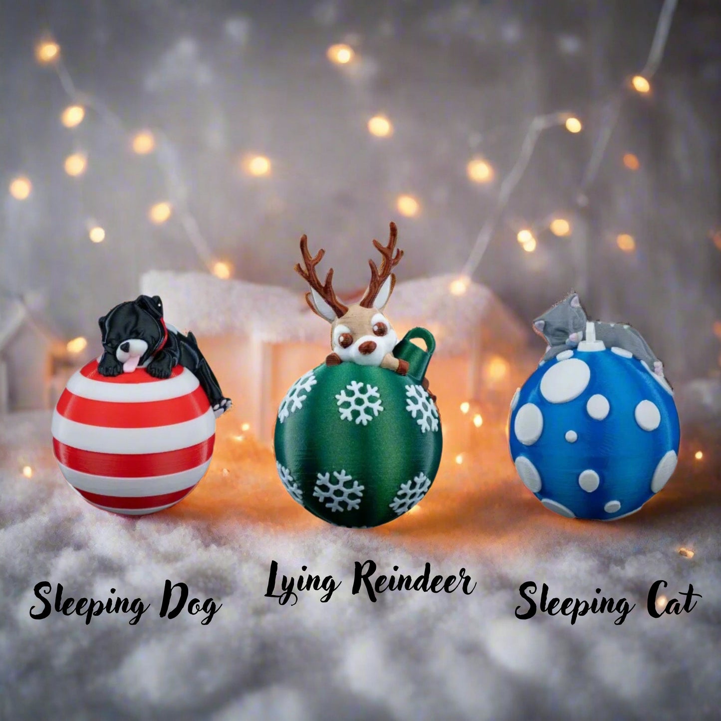 Sleeping Dog, Lying Reindeer & Sleeping Cat Christmas Tree Ornament Collection