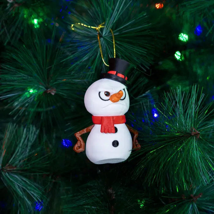 Eco-friendly 3D-printed snowman decoration for Christmas.