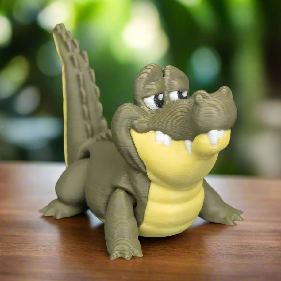 Side view of crocodile keychain with cartoon-like grin and textured back, designed with precision and fun personality for animal lovers and kids.