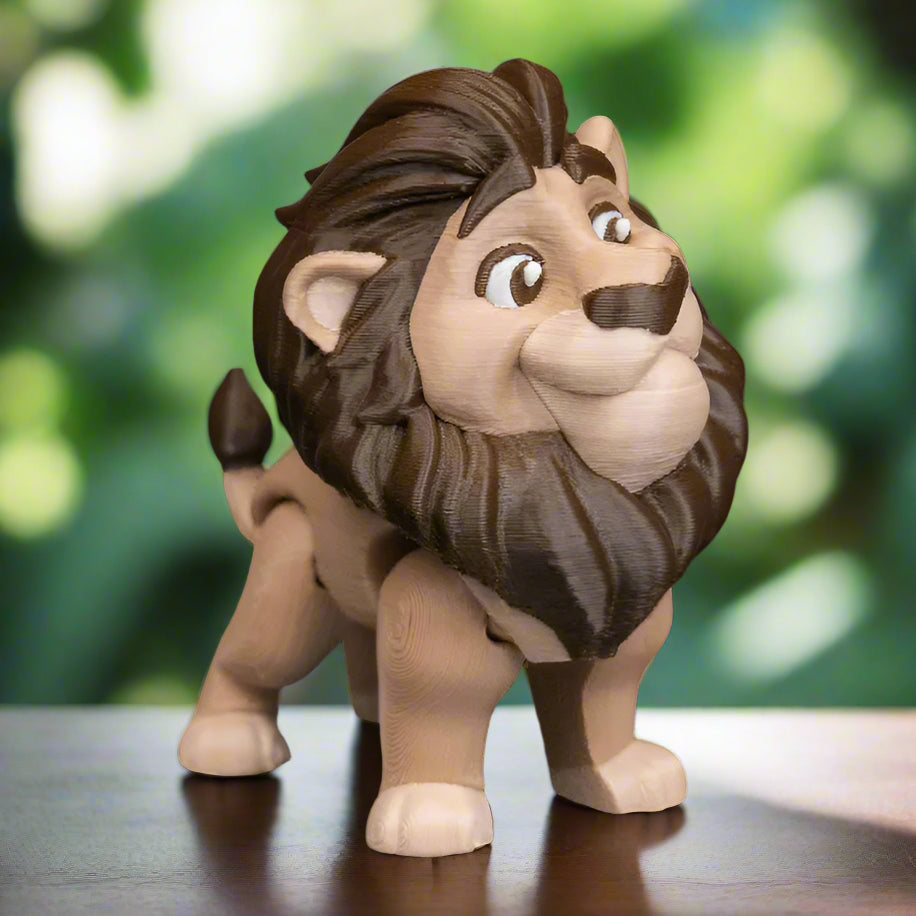 Close-up shot of the lion couple keychains, showing the playful and charming expressions on their faces. The finely layered 3D print gives them a unique, hand-sculpted appearance. Their lightweight but sturdy plastic material hints at durability, ideal for everyday use.