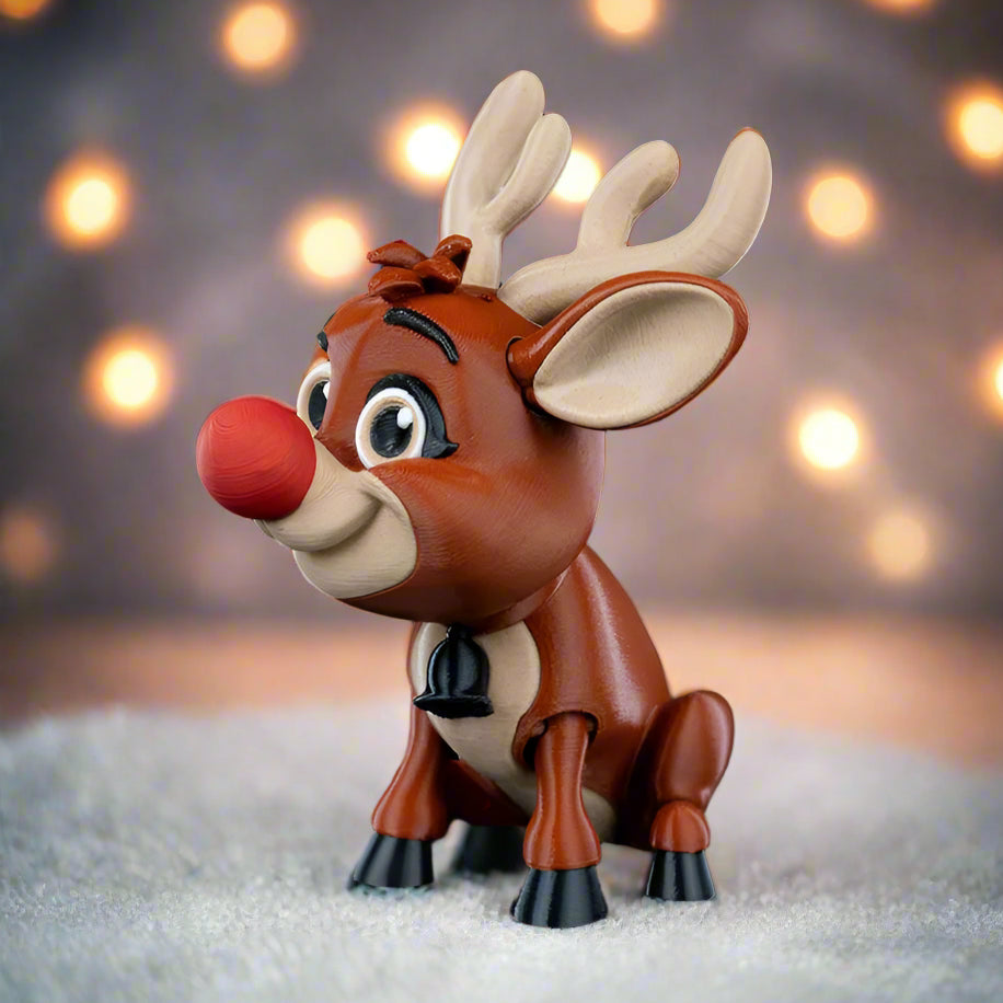 Close-up of Rudy the Red-Nose with bright red nose for holidays.