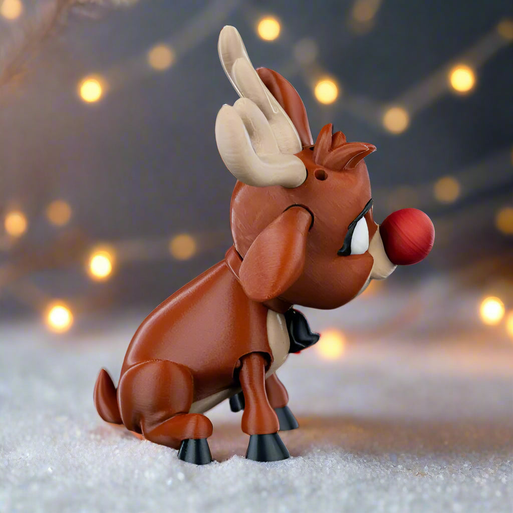 Rudy the Red-Nose reindeer with a smiling holiday charm.