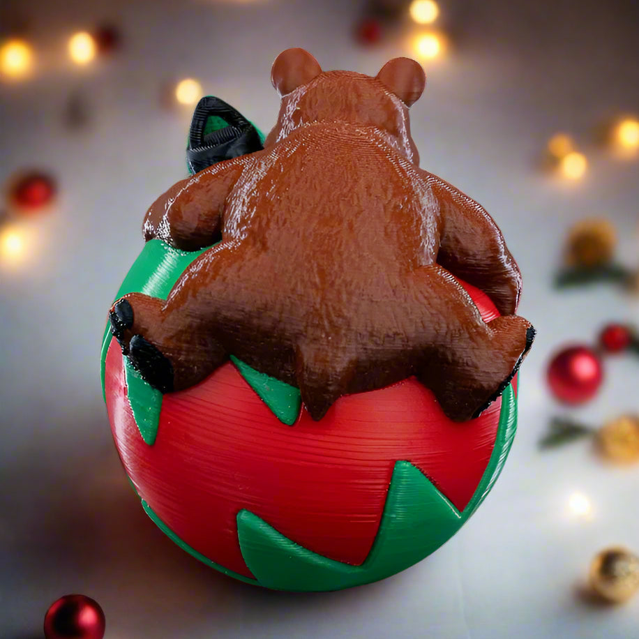 Cozy holiday atmosphere with Sleeping Bear ornament on the tree