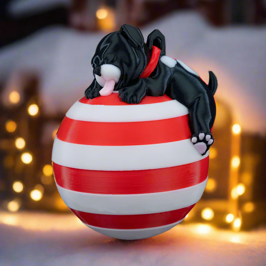 Handcrafted Sleeping Dog ornament in 3D printed design, showing unique features