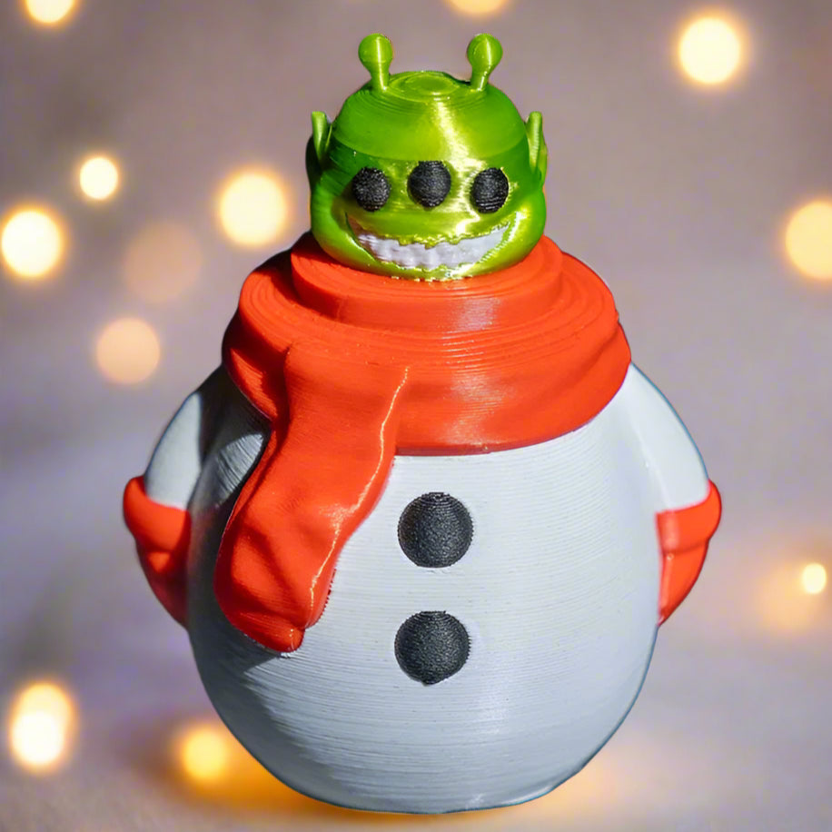 Whimsical Snowman E.T. – a one-of-a-kind holiday ornament with a snowy vibe and an alien-inspired twist.