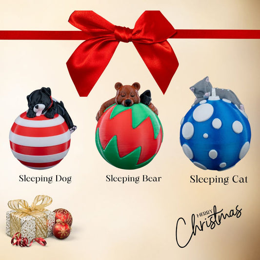 Sleeping Dog, Bear & Cat Christmas tree ornament Collection