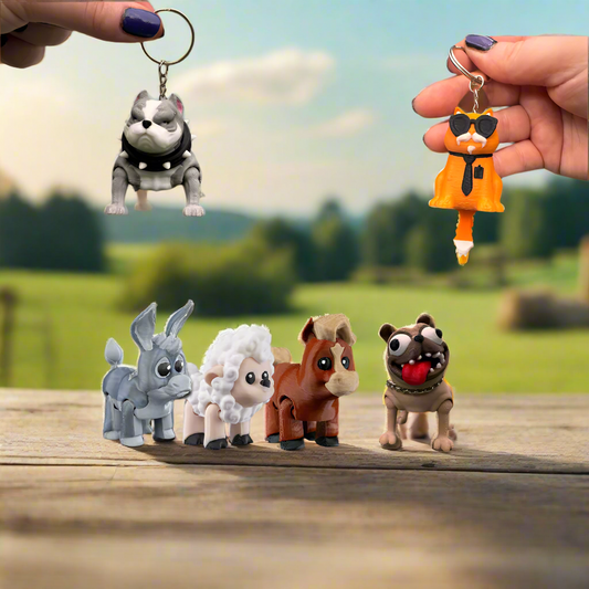 Close-up of a pitbull keychain showing its friendly face and perky ears, crafted in a cute, cartoon-like style. Made from lightweight, eco-friendly material, ideal for keyrings or bags.