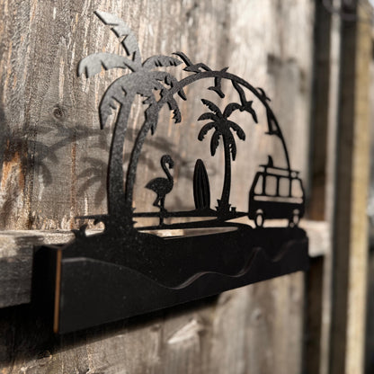 Acrylic house number sign shown in low evening light with optional backlighting, highlighting the atmospheric effect possible with external illumination.