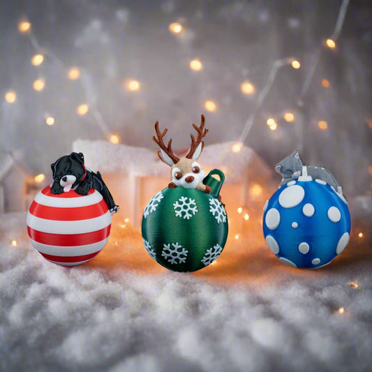 Sleeping Dog, Lying Reindeer & Sleeping Cat Christmas Tree Ornament Collection
