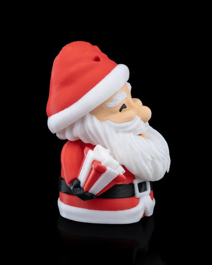 A collection of 3D-printed Santa Claus figures, each crafted with unique features for Christmas decor