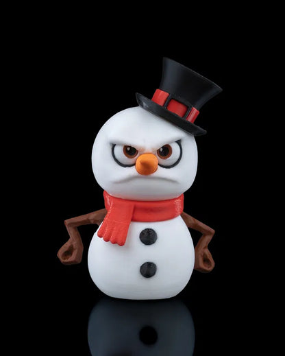 Frosty the Snowman figurine with a friendly smile, carrot nose, and scarf