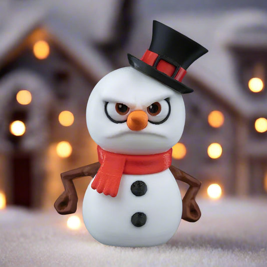Frosty the Snowman figurine with a friendly smile, carrot nose, and scarf
