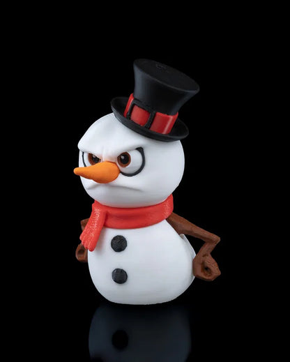 Close-up of Frosty the Snowman showing detailed 3D print craftsmanship