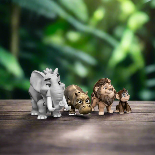 A small, 3D-printed monkey figure is standing upright on a plain white background, with a cheerful expression, rounded limbs, and a curled tail, highlighting its playful and friendly character.
