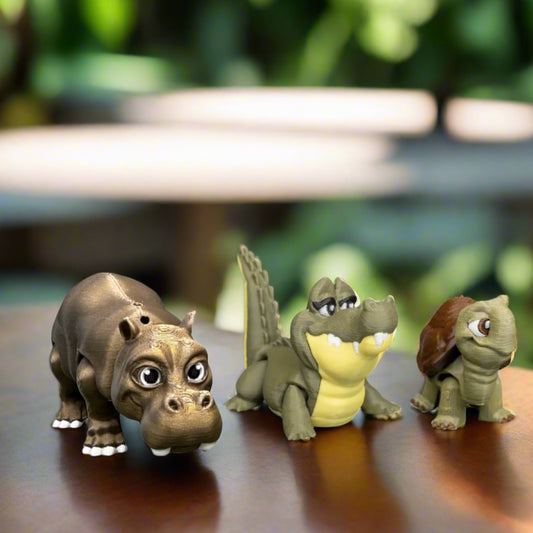 Close-up of a cute hippopotamus keychain made with 3D printing, showing fine surface detail and playful expression, made from eco-friendly material.