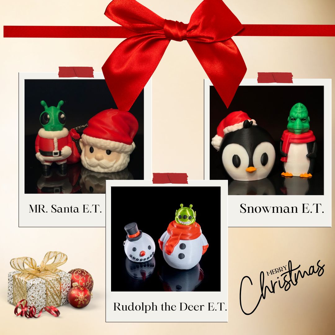 Mr. Santa E.T. figurine, 3D-printed holiday decoration in festive red and white