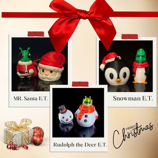 Mr. Santa E.T. figurine, 3D-printed holiday decoration in festive red and white