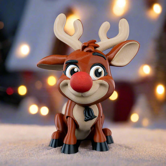 Rudy the Red-Nose 3D printed Christmas reindeer decoration.