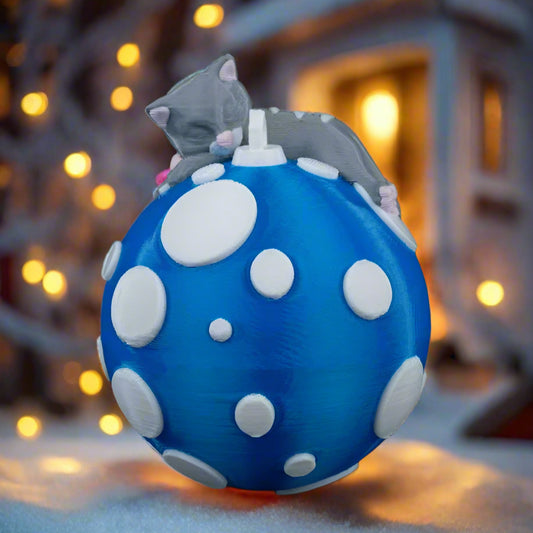 Festive Christmas tree with Sleeping Cat ornament adding charm to the decorations