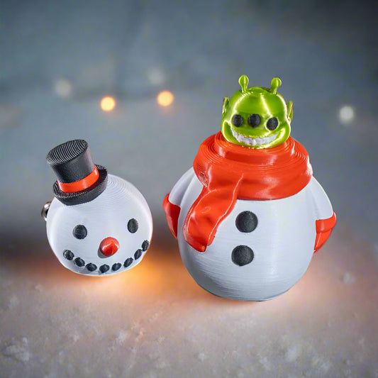 Snowman E.T. – a unique and playful snowman ornament with an extraterrestrial twist, perfect for holiday decorations.