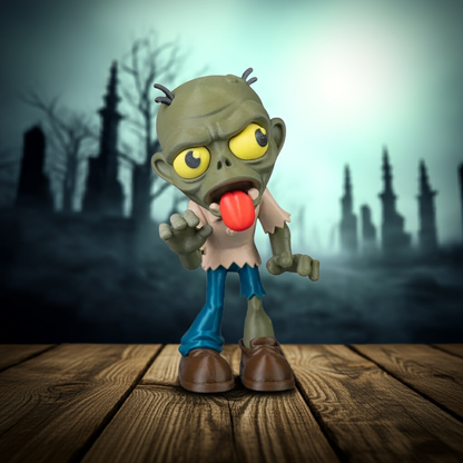 Toy zombie figure with a spooky background